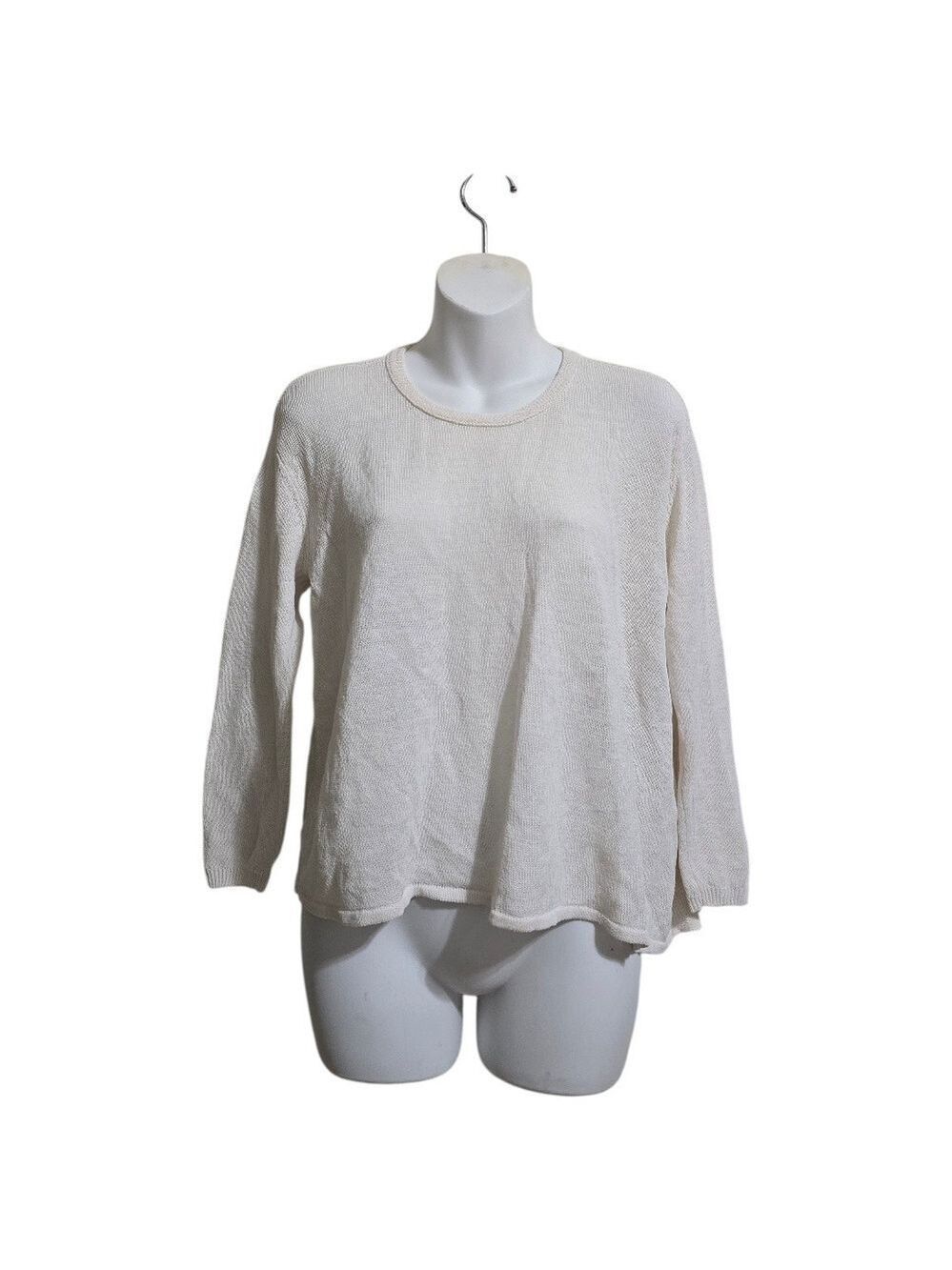 Inhabit Crew Neck Dropped Shoulder Hi-Lo Linen Blend Knit Blouse Sz M